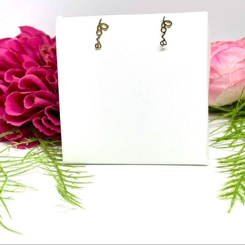 NEW⚜️14K STERLING SILVER “LOVE” Script Earrings - Picture 10 of 13